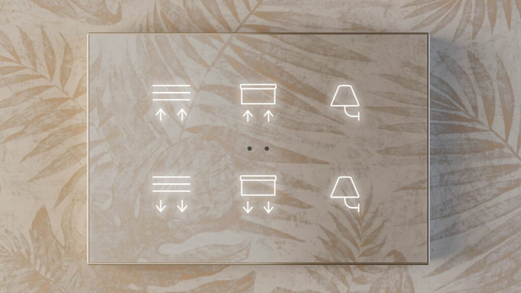 Пример индивидуального дизайна сенсорного KNX выключателя Flat XL. Бренд Zennio.